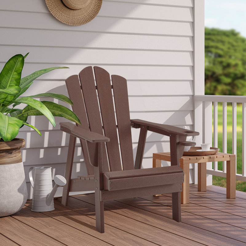 EROMMY Durable Adirondack Chair patio Chairs Fire Pit Chairs Hdpe Poly Lumber With Cup Holder All weather Resistant Suitable For Lawn Backyard Garden Patio Camping Easy To Install Wayfair